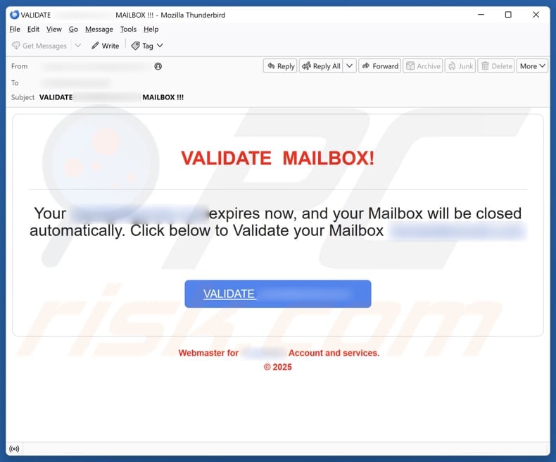Email Account Failure Notice email spam campaign
