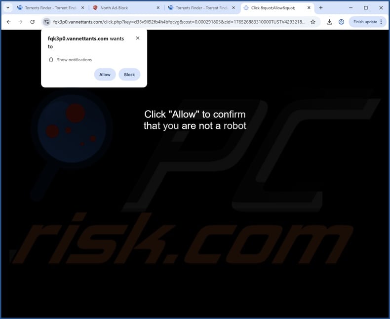 vannettants[.]com pop-up redirects
