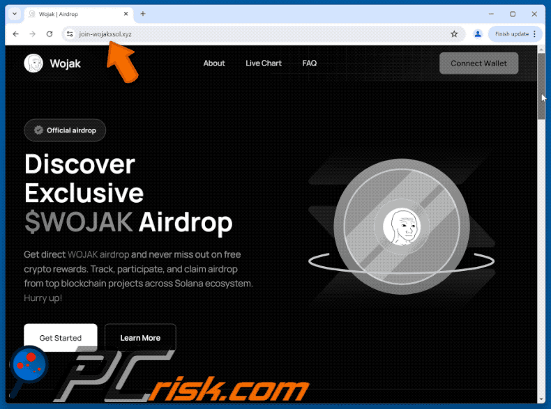 Appearance of the fake Wojak Airdrop website (GIF)