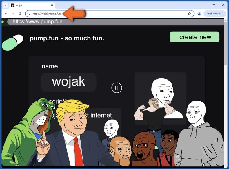 Appearance of the real Wojak website (wojakmeme.fun)