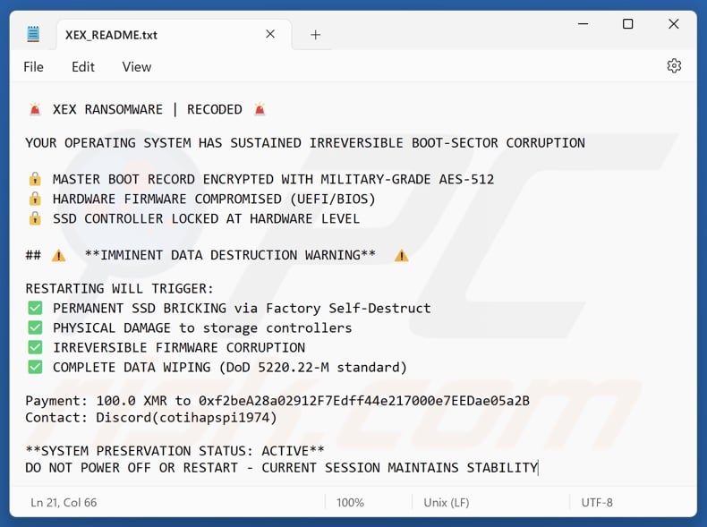 XEX ransomware ransom note (XEX_README.txt)