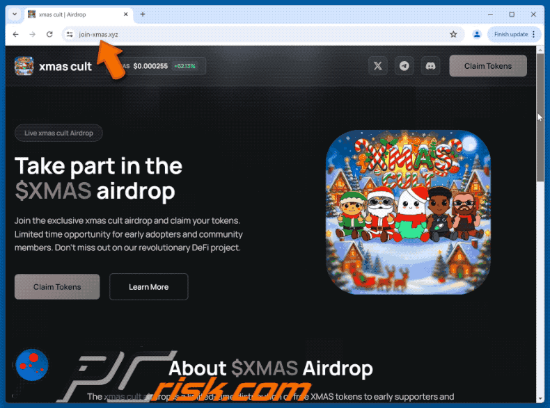 Appearance of the fake Xmas Cult (XMAS) Airdrop website (GIF)