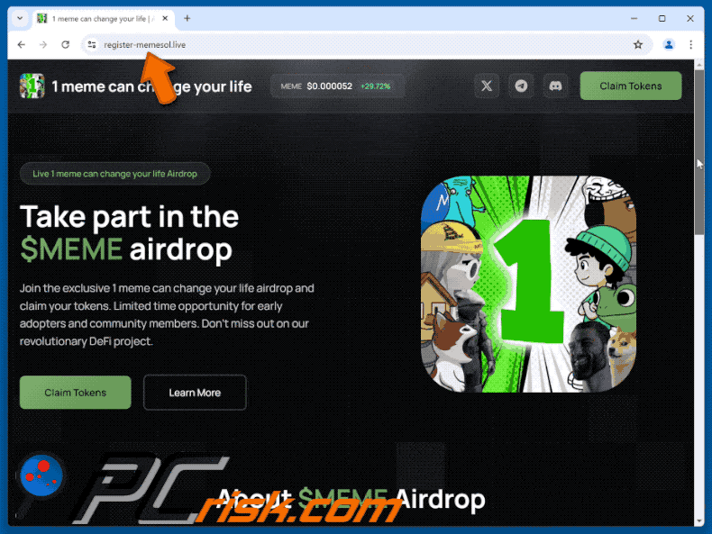 Appearance of 1 meme can change your life ($MEME) Airdrop scam
