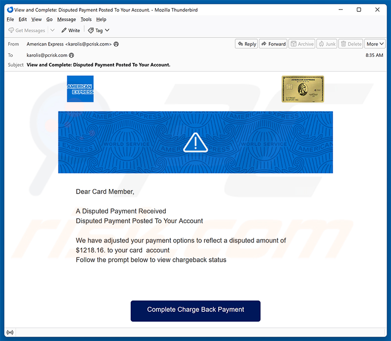 American Express - Disputed Payment Received email scam (2026-01-08)