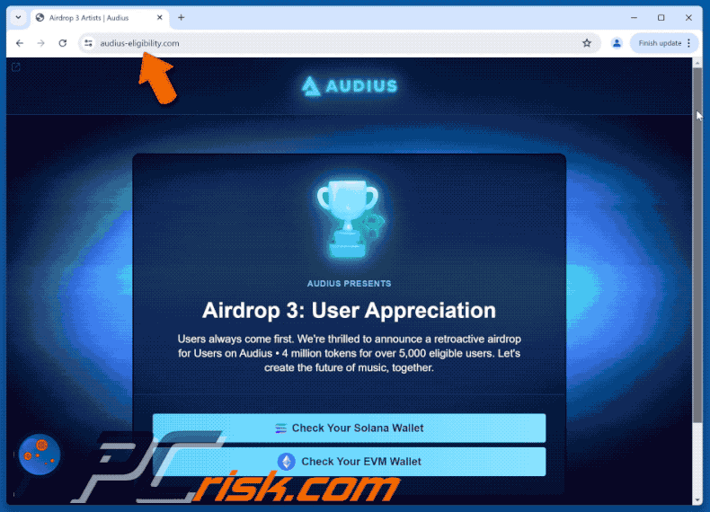 Appearance of Audius ($AUDIO) Airdrop scam