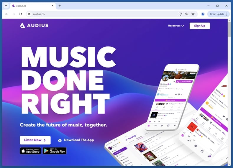 Audius ($AUDIO) Airdrop Scam website real page (audius.co)