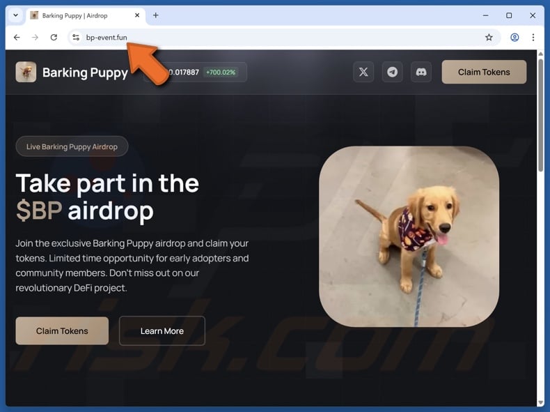 Fake Barking Puppy ($BP) Airdrop website