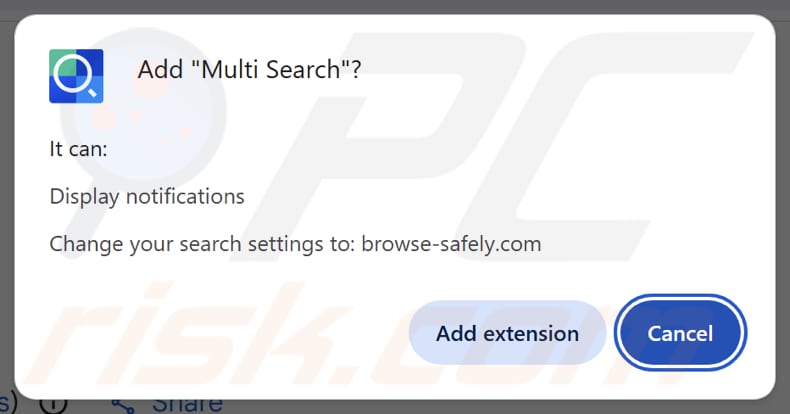 Multi Search browser hijacker asking for permissions