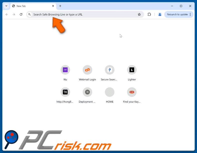 Safe Browsing Live browser hijacker redirecting to Yahoo (GIF)