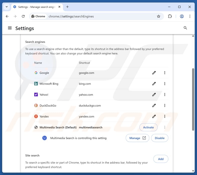 Removing browsingsafety.net from Google Chrome default search engine