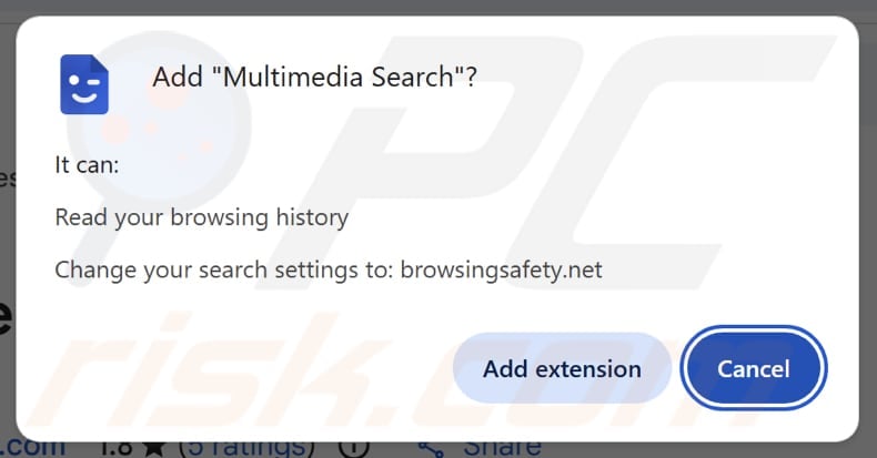 Multimedia Search browser hijacker asking for permissions