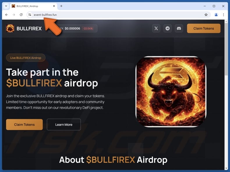Fake BULLFIREX Airdrop website