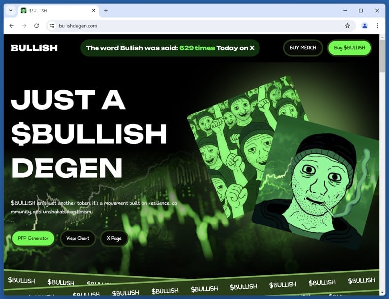 Bullish Degen ($BULLISH) Airdrop Scam real website (bullishdegen.com)