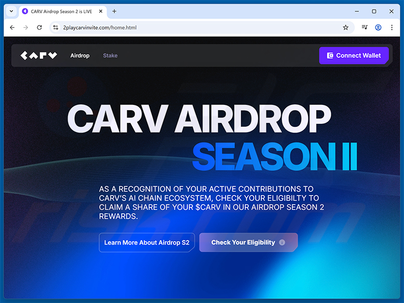 CARV airdrop drainer website (2playcarvinvite[.]com - 2026-01-29)