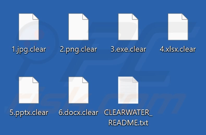 Files encrypted by ClearWater ransomware (.clear extension)