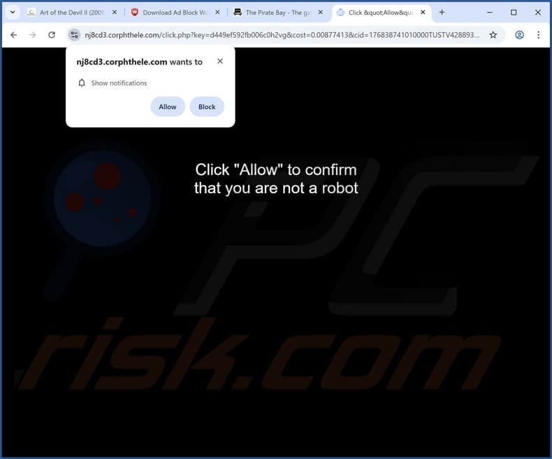 corphthele[.]com pop-up redirects