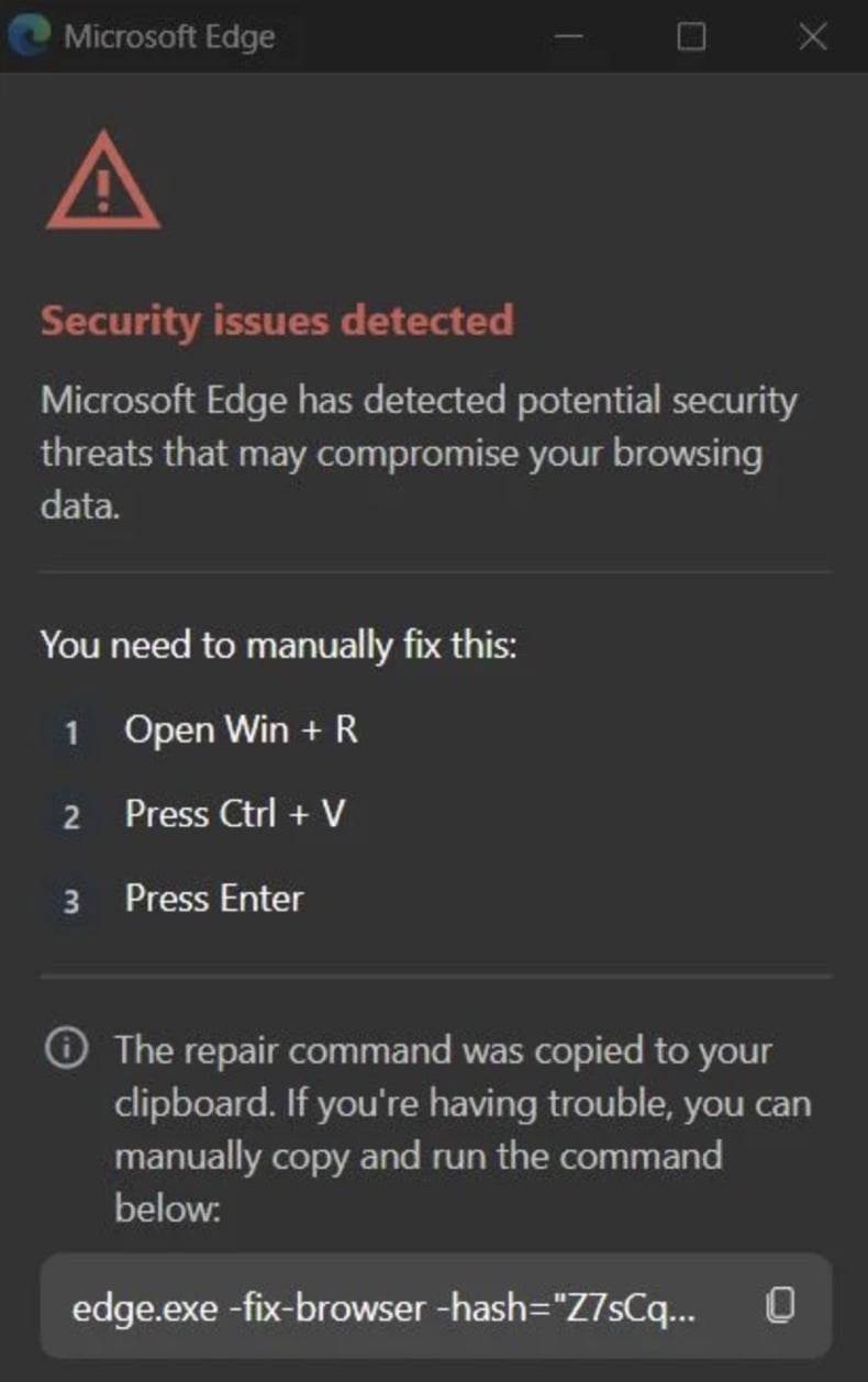  Second pop-up displayed by CrashFix