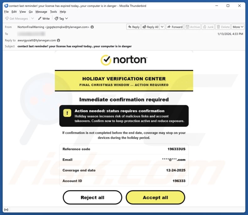 Critical Payment Failed scam promoting email