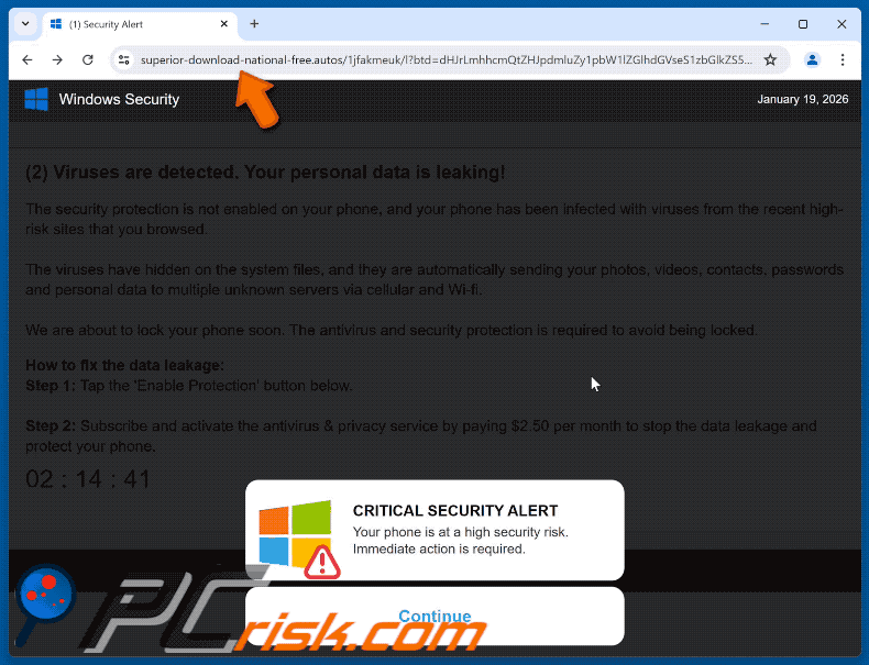 Appearance of Critical Security Alert scam (GIF)