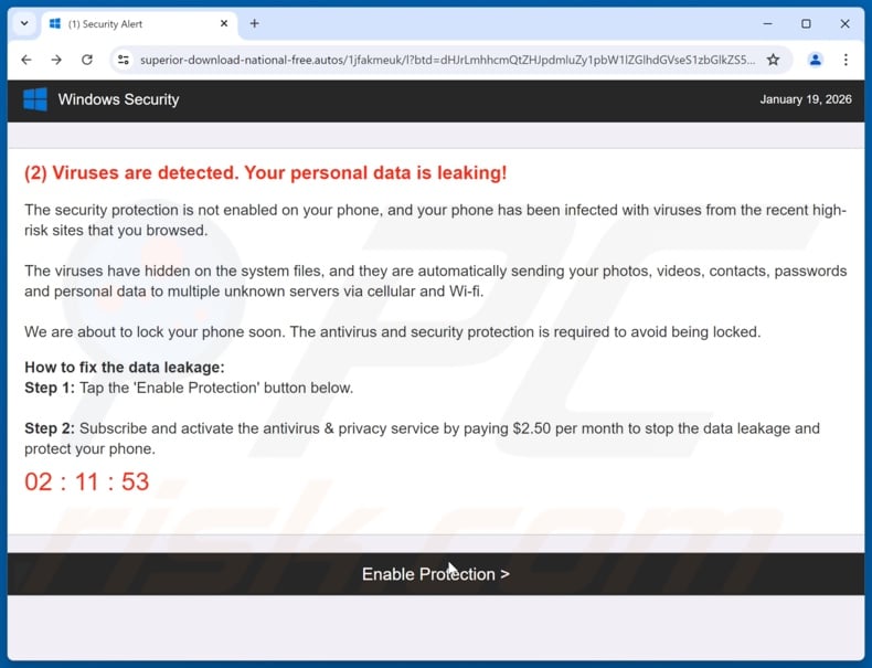 Critical Security Alert scam background page