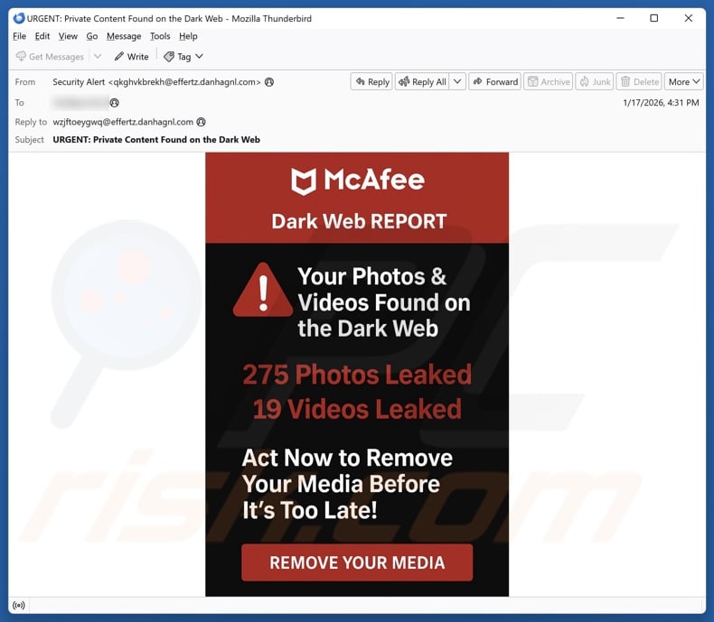Critical Security Alert scam endorsing spam email