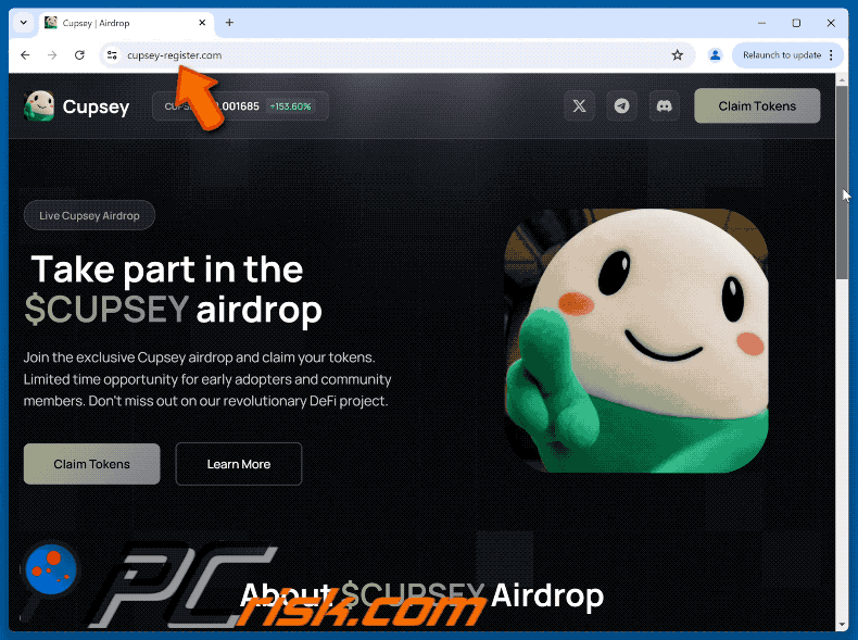 Appearance of the fake Cupsey Airdrop website (GIF)