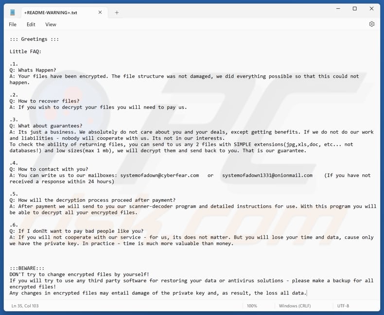 Decrypt ransomware text file (+README-WARNING+.txt)