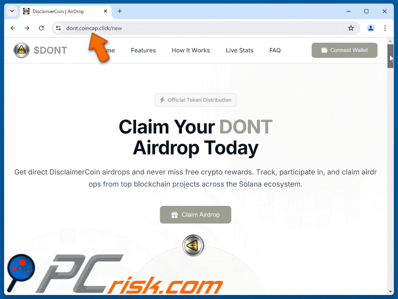 Appearance of DisclaimerCoin ($DONT) Airdrop scam