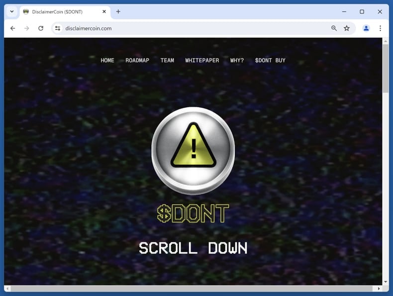 DisclaimerCoin ($DONT) Airdrop Scam original site (disclaimercoin.com)