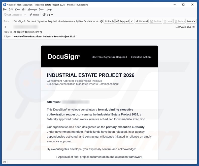 DocuSign - Industrial Estate Project malspam