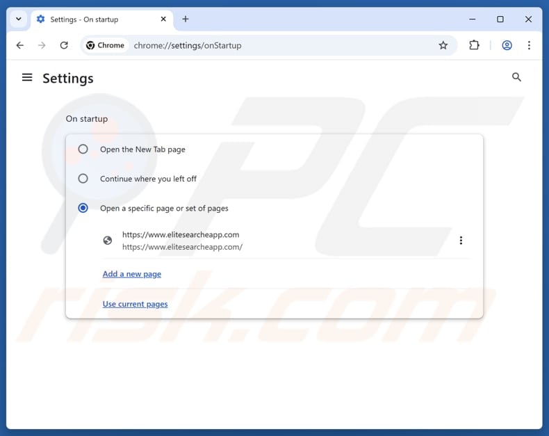 Removing elitesearchhub.com from Google Chrome homepage
