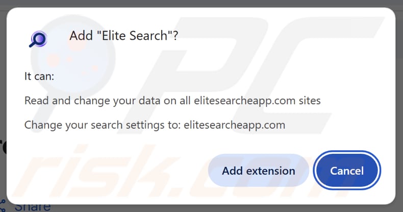 Elite Search browser hijacker asking for permissions