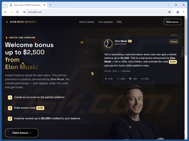 Elon Musk Giveaway scam
