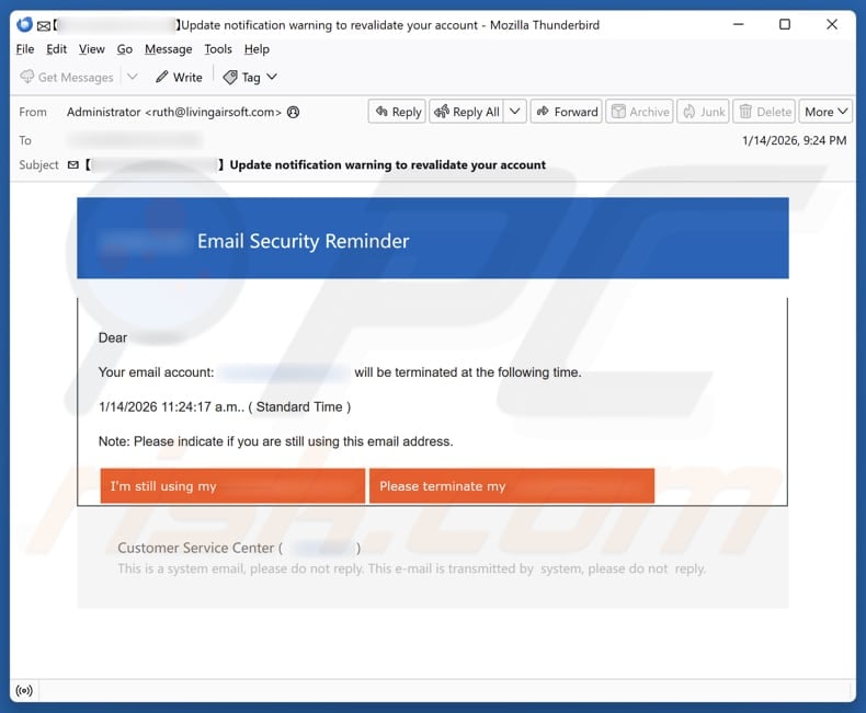 Email Account Failure Notice email spam campaign