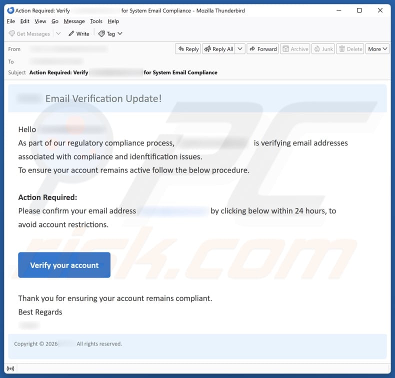 Email Account Failure Notice email spam campaign
