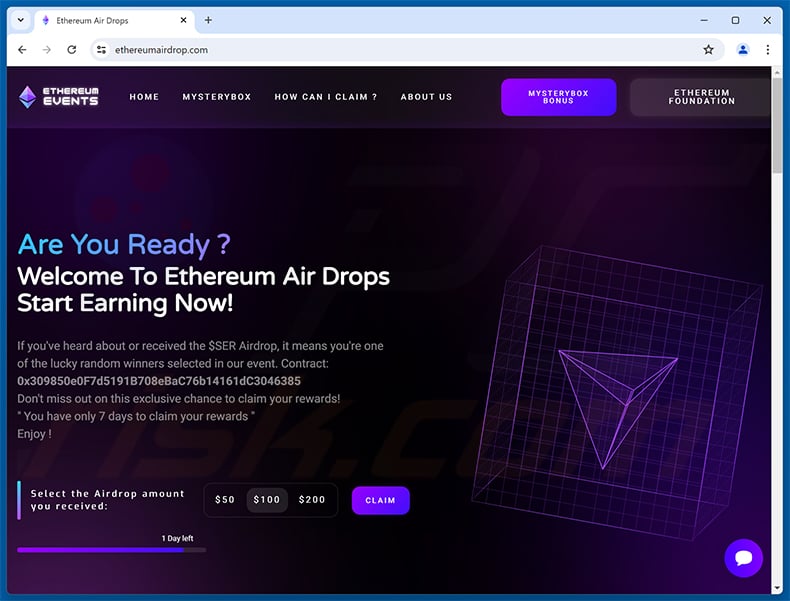 ETH Airdrop scam website (ethereumairdrop[.]com)