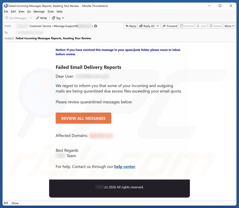 Failed Email Delivery Reports email spam campaign