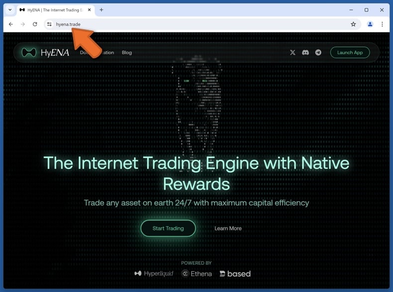 Appearance of the real HyENA website (hyena.trade)