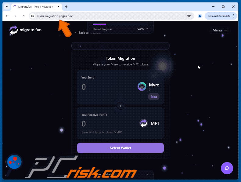 Appearance of Fake Migrate.fun page scam