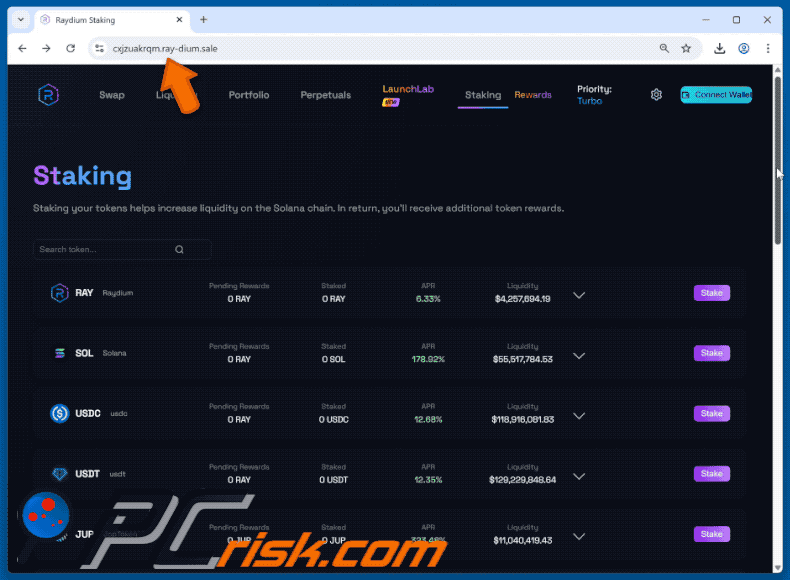 Appearance of the fake Raydium Staking website (GIF)
