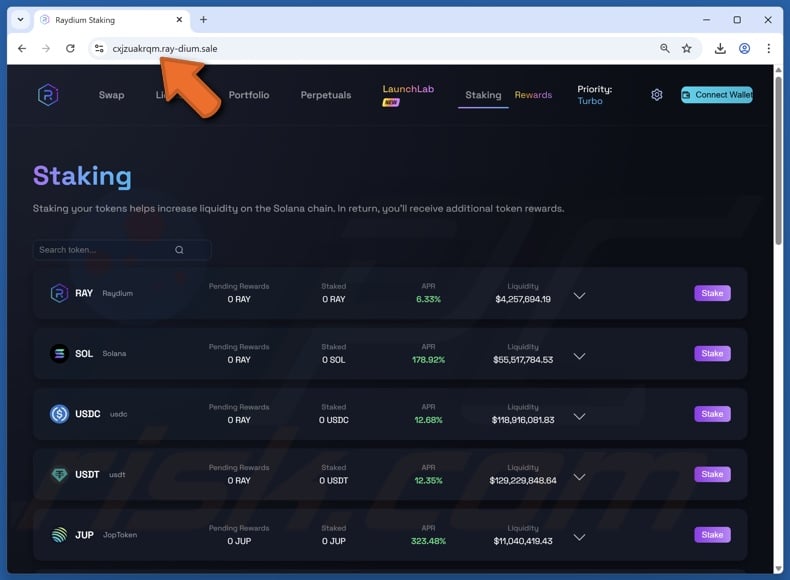 Fake Raydium Staking website