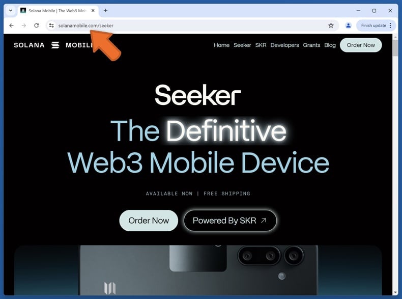 Appearance of the real Solana Mobile website (solanamobile.com)