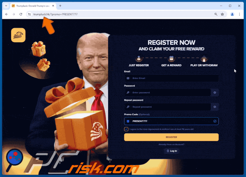 Appearance of Fake Trump Gambling Platform scam