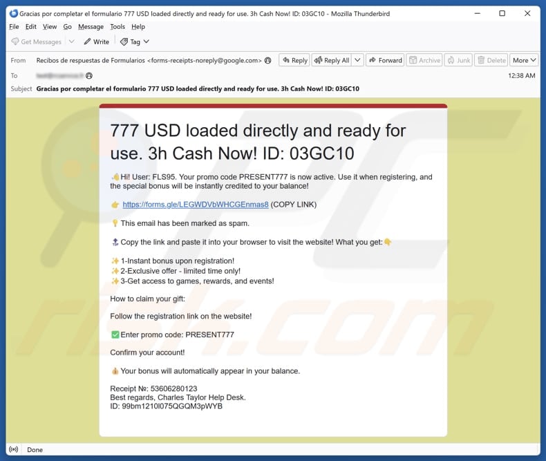 Fake Trump Gambling Platform Scam promoting email