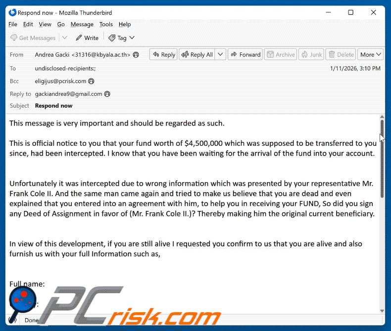 Fund Transfer Intercepted Email Scam appearance