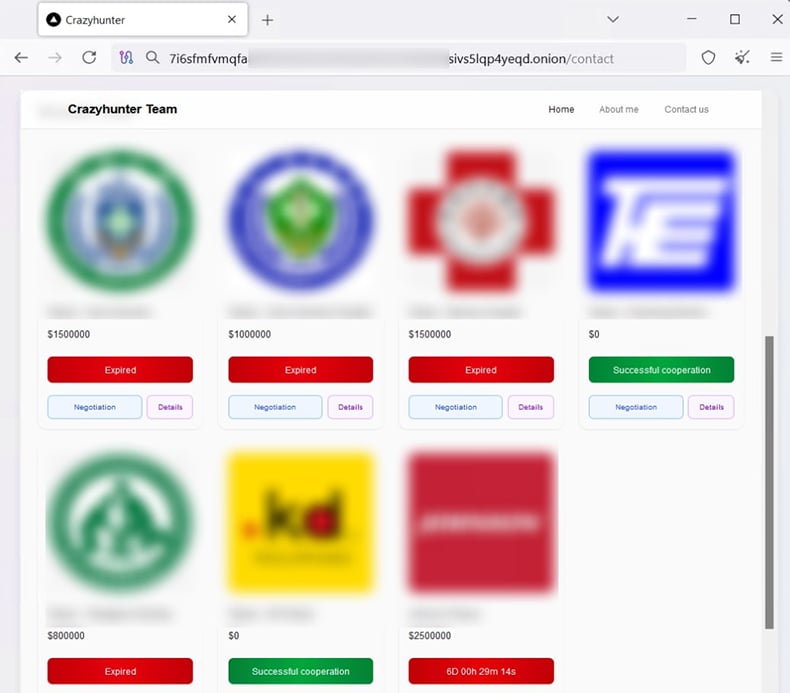 Hunter (Prince) ransomware data leaking site (source - trellix.com)
