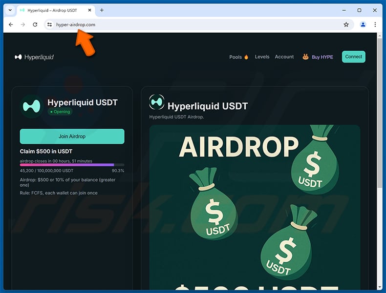 Hyperliquid ($HYPE) Airdrop scam (hyper-airdrop[.]com)