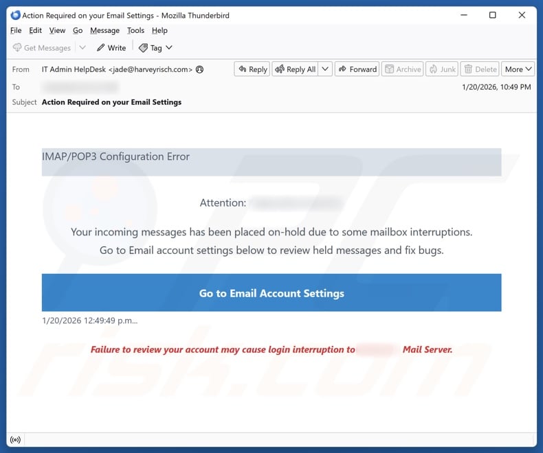 IMAP/POP3 Configuration Error email spam campaign