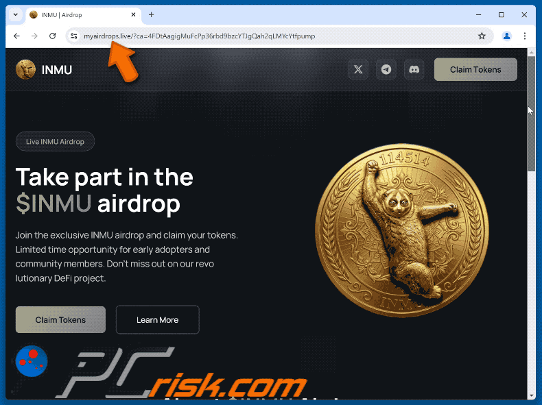 Appearance of the fake INMU Airdrop website (GIF)