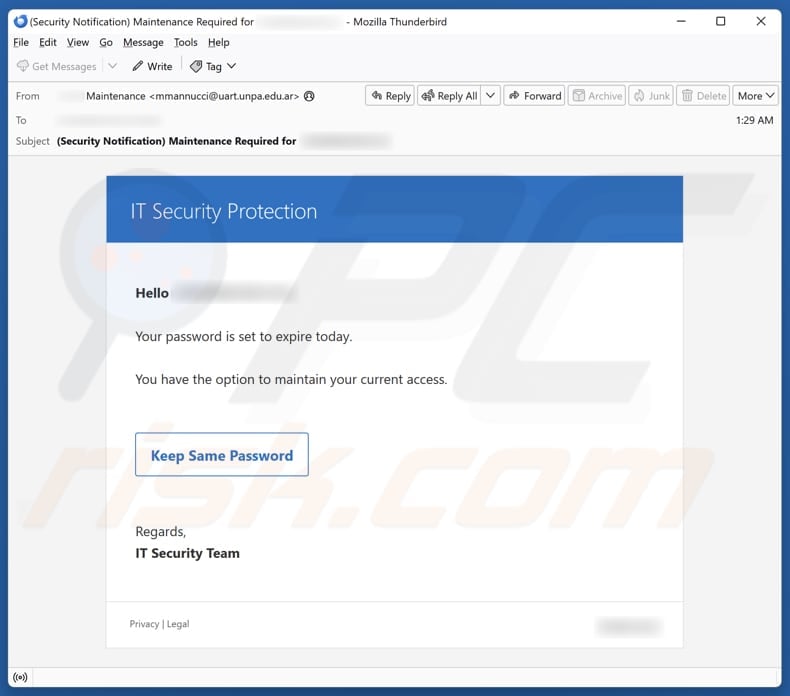 Email Account Failure Notice email spam campaign